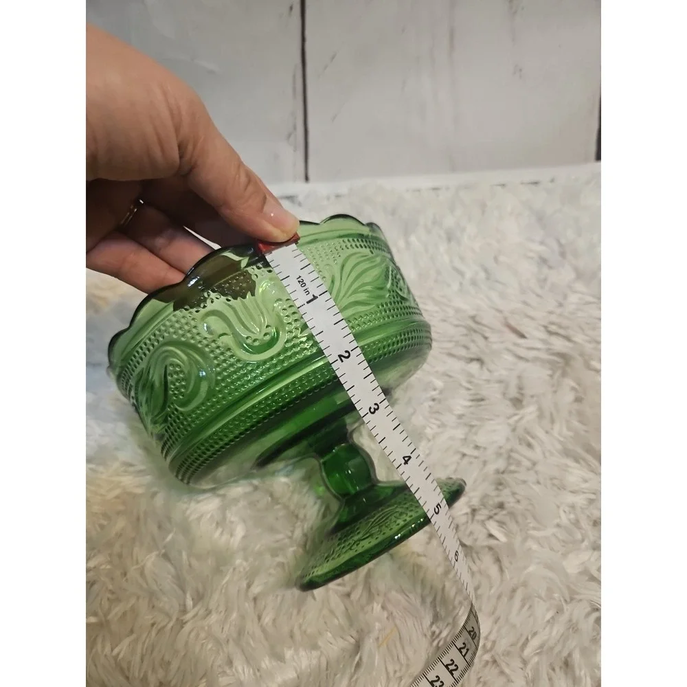 Vintage E.O. Brody Co. Green Glass Compote‎ Candy Dish Cleveland Ohio Mint Cond.